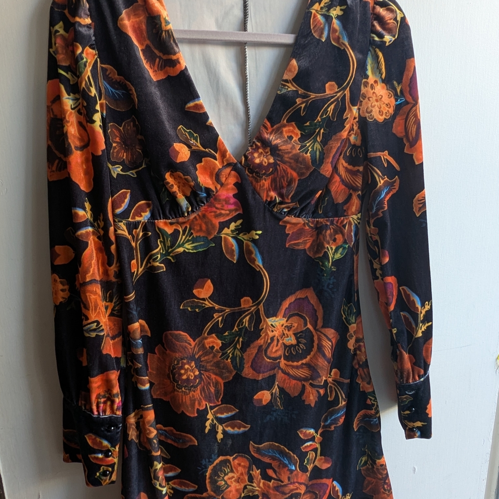 Amazon Black and Orange Floral Long Sleeve Dress